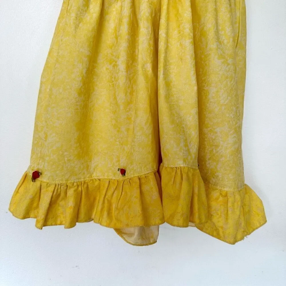Handmade Boutique Childs Belle Yellow Marbled Sweetheart Bodice Embroidered Rose
